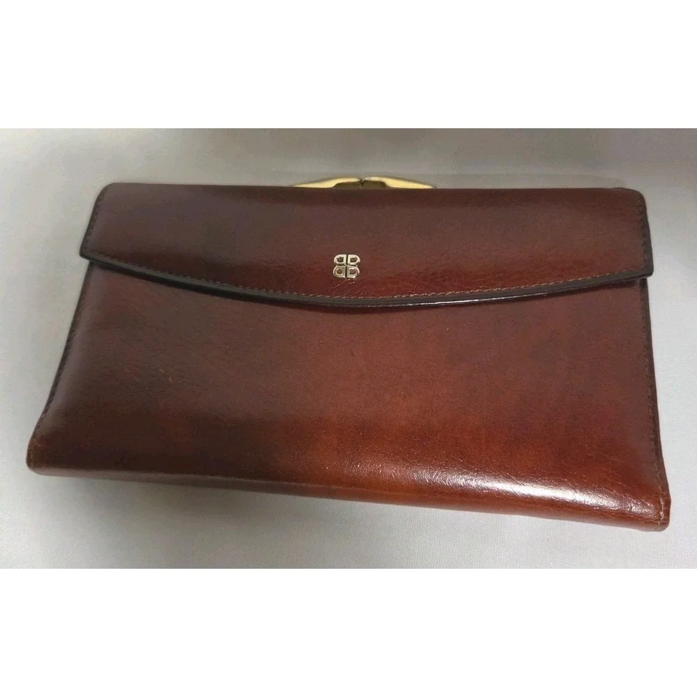 Vintage Bosca Women's Brown Leather Wallet Folding w Card ID Window  & Zip Coin